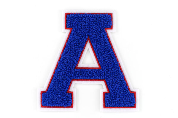 Frottee Buchstabe | Blau, Rot, Weiß | 9,5 cm hoch | Aufnäher Patch A
