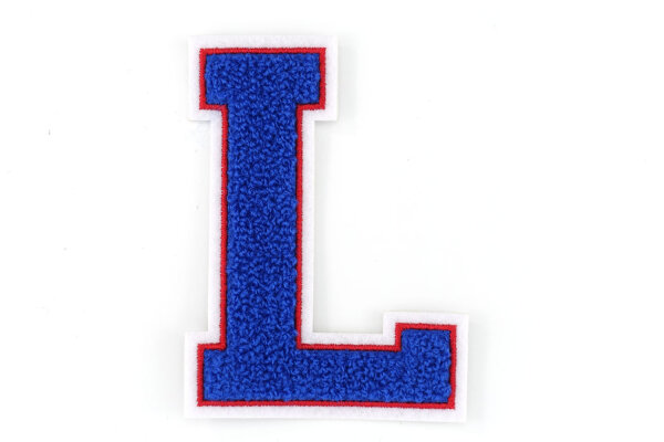 Frottee Buchstabe | Blau, Rot, Weiß | 9,5 cm hoch | Aufnäher Patch L