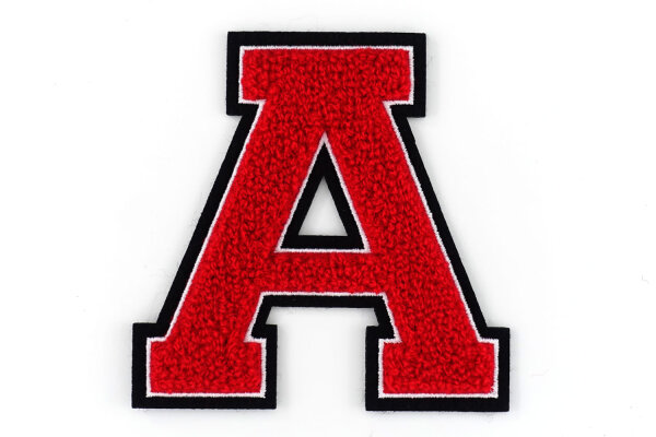 Frottee Buchstabe | Rot, Weiß, Schwarz | 9,5 cm hoch | Aufnäher Patch A