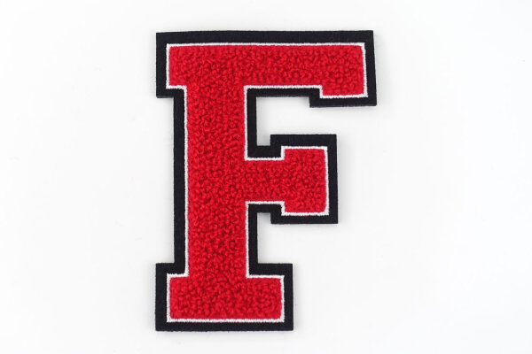 Frottee Buchstabe | Rot, Weiß, Schwarz | 9,5 cm hoch | Aufnäher Patch F