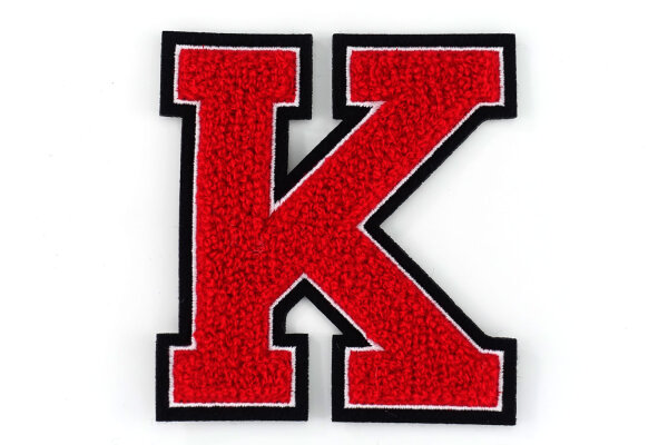 Frottee Buchstabe | Rot, Weiß, Schwarz | 9,5 cm hoch | Aufnäher Patch K