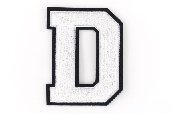 Frottee Buchstabe A-Z | Weiß, Schwarz | 9,5 cm hoch | Aufnäher Patch D