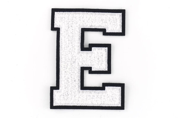 Frottee Buchstabe A-Z | Weiß, Schwarz | 9,5 cm hoch | Aufnäher Patch E