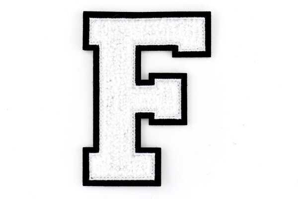 Frottee Buchstabe A-Z | Weiß, Schwarz | 9,5 cm hoch | Aufnäher Patch F