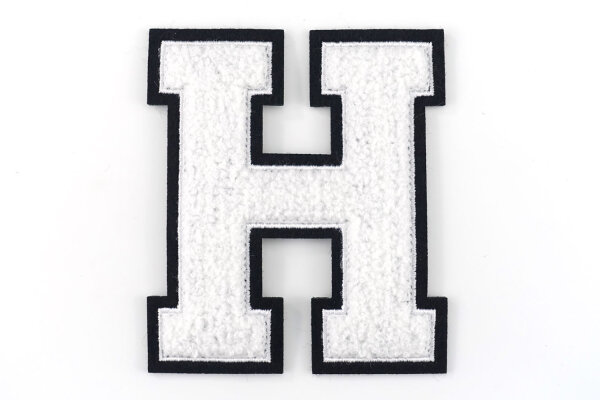 Frottee Buchstabe A-Z | Weiß, Schwarz | 9,5 cm hoch | Aufnäher Patch H