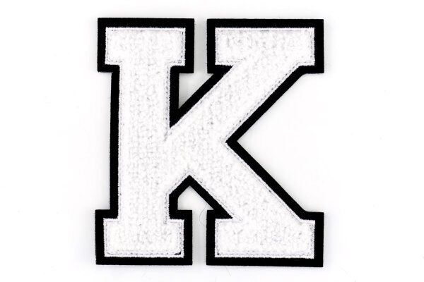 Frottee Buchstabe A-Z | Weiß, Schwarz | 9,5 cm hoch | Aufnäher Patch K