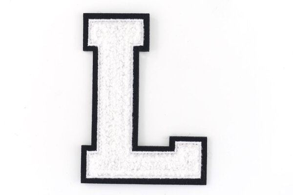 Frottee Buchstabe A-Z | Weiß, Schwarz | 9,5 cm hoch | Aufnäher Patch L