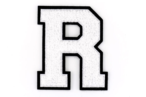 Frottee Buchstabe A-Z | Weiß, Schwarz | 9,5 cm hoch | Aufnäher Patch R