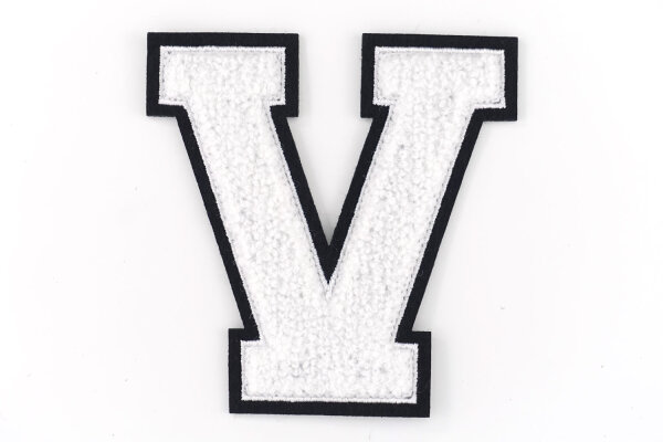 Frottee Buchstabe A-Z | Weiß, Schwarz | 9,5 cm hoch | Aufnäher Patch V