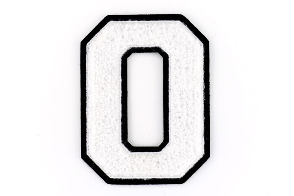 Frottee Zahl 0-9 | Weiß, Schwarz | 9,5 cm hoch | Varsity Number 0