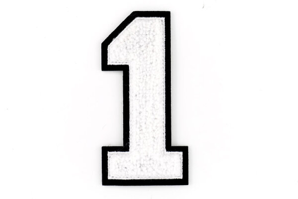 Frottee Zahl 0-9 | Weiß, Schwarz | 9,5 cm hoch | Varsity Number 1