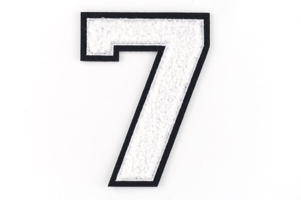 Frottee Zahl 0-9 | Weiß, Schwarz | 9,5 cm hoch | Varsity Number 7
