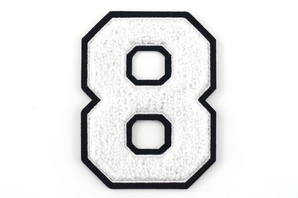 Frottee Zahl 0-9 | Weiß, Schwarz | 9,5 cm hoch | Varsity Number 8