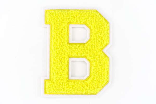Frottee Aufnäher Buchstabe A-Z | Gelb, Weiß | 9,5 cm hoch | Varsity Letter Patch B