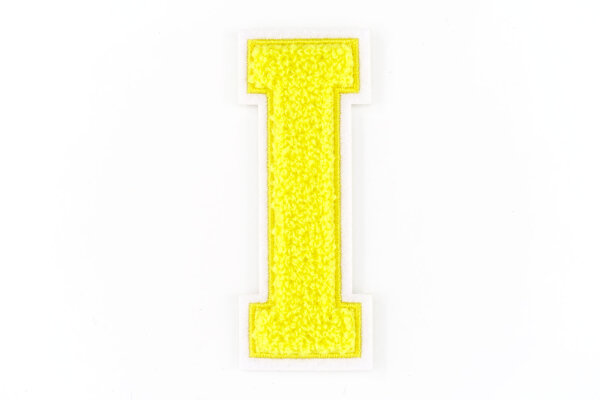Frottee Aufnäher Buchstabe A-Z | Gelb, Weiß | 9,5 cm hoch | Varsity Letter Patch I