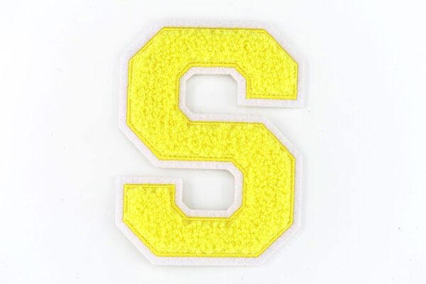 Frottee Aufnäher Buchstabe A-Z | Gelb, Weiß | 9,5 cm hoch | Varsity Letter Patch S