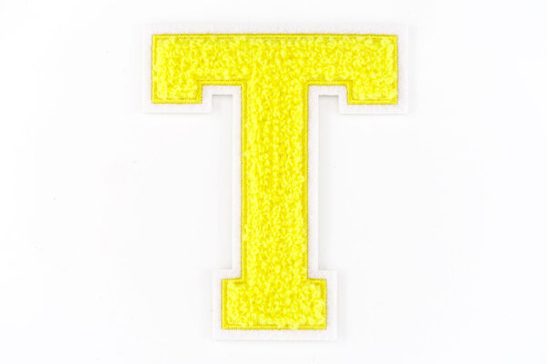 Frottee Aufnäher Buchstabe A-Z | Gelb, Weiß | 9,5 cm hoch | Varsity Letter Patch T