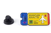 Pin Flugticket | Boarding Pass "Adventure awaits" | Blau Gelb