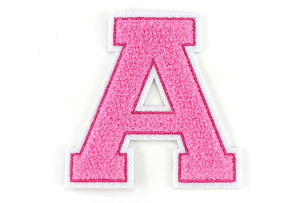 Frottee Buchstaben Aufnäher A-Z | Rosa, Pink, Weiß | 9,5 cm hoch | Varsity Letter A