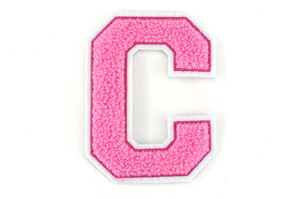 Frottee Buchstaben Aufnäher A-Z | Rosa, Pink, Weiß | 9,5 cm hoch | Varsity Letter C