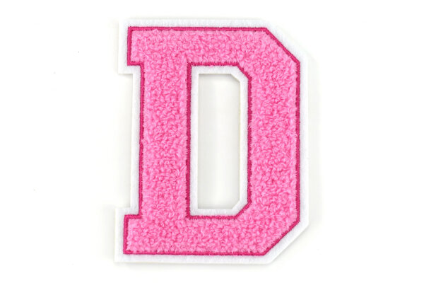 Frottee Buchstaben Aufnäher A-Z | Rosa, Pink, Weiß | 9,5 cm hoch | Varsity Letter D