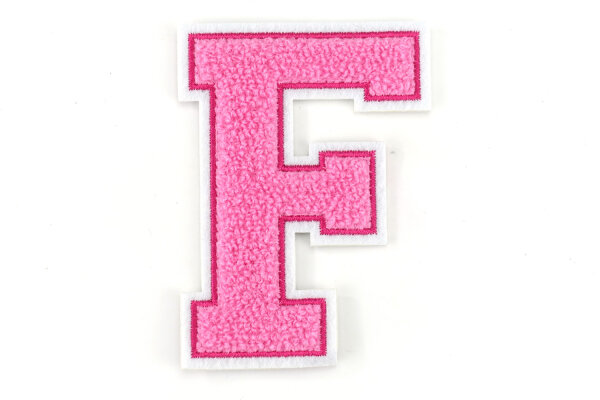Frottee Buchstaben Aufnäher A-Z | Rosa, Pink, Weiß | 9,5 cm hoch | Varsity Letter F