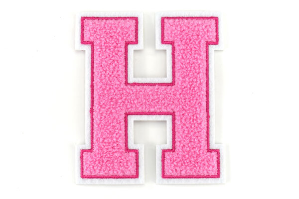 Frottee Buchstaben Aufnäher A-Z | Rosa, Pink, Weiß | 9,5 cm hoch | Varsity Letter H