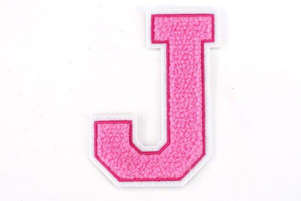 Frottee Buchstaben Aufnäher A-Z | Rosa, Pink, Weiß | 9,5 cm hoch | Varsity Letter J