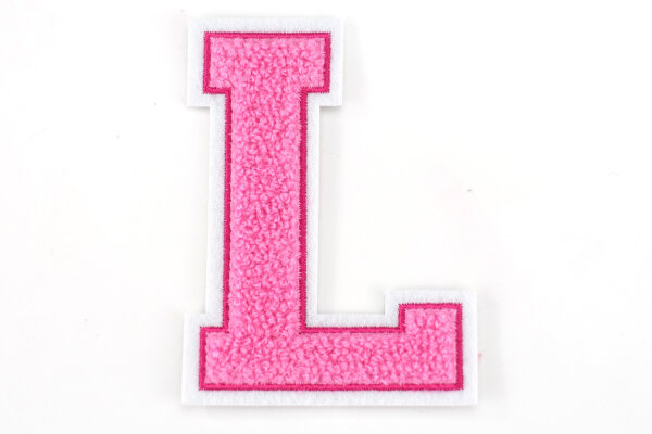 Frottee Buchstaben Aufnäher A-Z | Rosa, Pink, Weiß | 9,5 cm hoch | Varsity Letter L