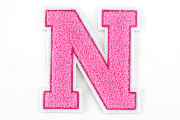 Frottee Buchstaben Aufnäher A-Z | Rosa, Pink, Weiß | 9,5 cm hoch | Varsity Letter N