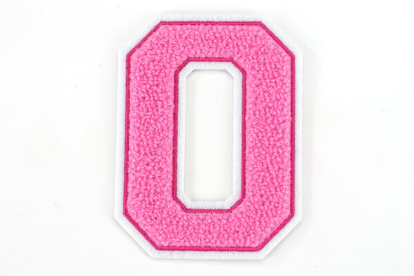 Frottee Buchstaben Aufnäher A-Z | Rosa, Pink, Weiß | 9,5 cm hoch | Varsity Letter O