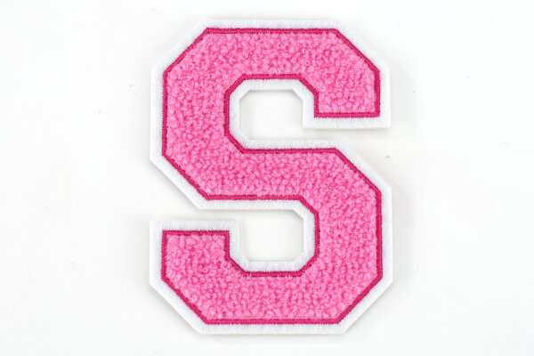 Frottee Buchstaben Aufnäher A-Z | Rosa, Pink, Weiß | 9,5 cm hoch | Varsity Letter S