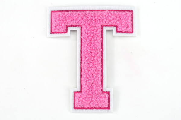 Frottee Buchstaben Aufnäher A-Z | Rosa, Pink, Weiß | 9,5 cm hoch | Varsity Letter T