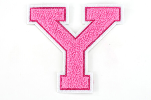 Frottee Buchstaben Aufnäher A-Z | Rosa, Pink, Weiß | 9,5 cm hoch | Varsity Letter Y