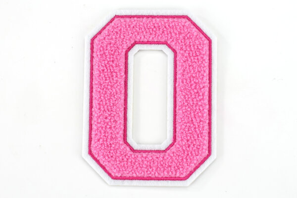 Frottee Aufnäher Zahl 0-9 | Rosa, Pink, Weiß | 9,5 cm hoch | Varsity Number 0