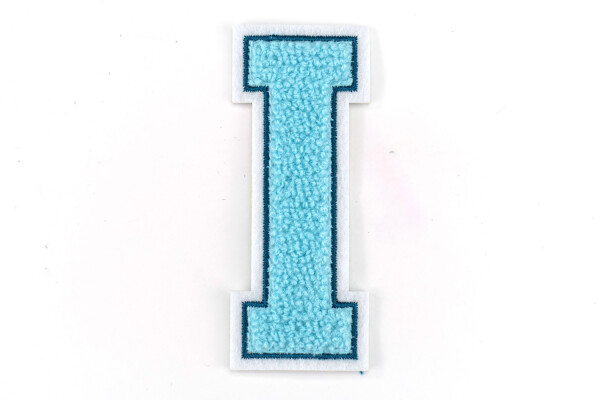 Frottee Aufnäher Buchstabe A-Z | Türkis, Petrol, Weiß | 9,5 cm hoch | Varsity Letter Patch I