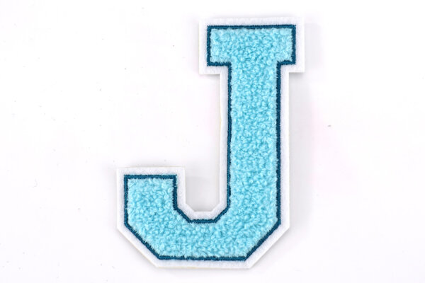 Frottee Aufnäher Buchstabe A-Z | Türkis, Petrol, Weiß | 9,5 cm hoch | Varsity Letter Patch J