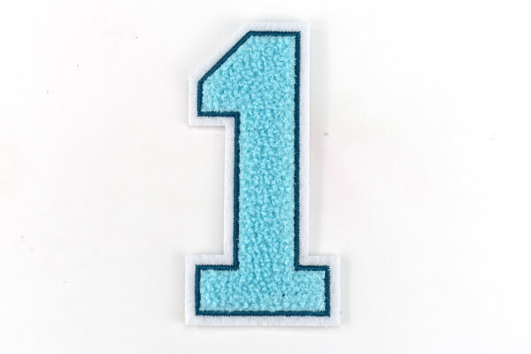 Frottee Patch Zahl 0-9 | Türkis, Petrol, Weiß | 9,5 cm hoch | Varsity Number | Aufnäher 1