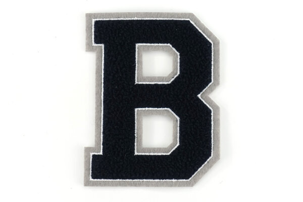 Frottee Aufnäher Buchstabe A-Z | Schwarz, Weiß, Grau | 9,5 cm hoch | Varsity Letter B