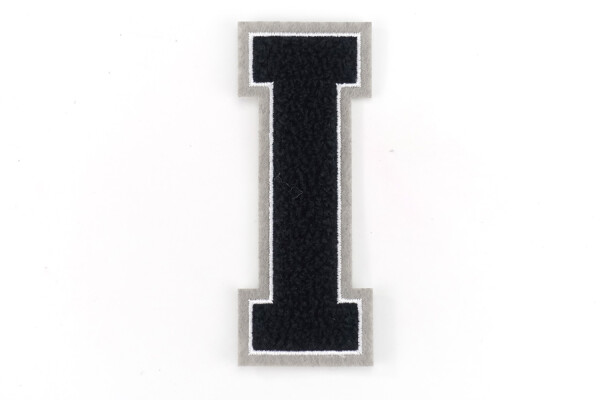 Frottee Aufnäher Buchstabe A-Z | Schwarz, Weiß, Grau | 9,5 cm hoch | Varsity Letter I