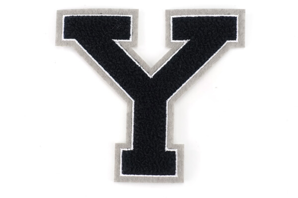 Frottee Aufnäher Buchstabe A-Z | Schwarz, Weiß, Grau | 9,5 cm hoch | Varsity Letter Y