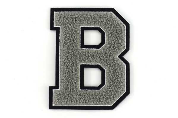 Frottee Buchstabe Aufnäher A-Z | Grau, Weiß, Schwarz | 9,5 cm hoch | Varsity Letter B