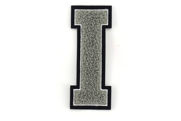 Frottee Buchstabe Aufnäher A-Z | Grau, Weiß, Schwarz | 9,5 cm hoch | Varsity Letter I