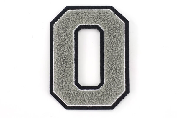 Frottee Buchstabe Aufnäher A-Z | Grau, Weiß, Schwarz | 9,5 cm hoch | Varsity Letter O