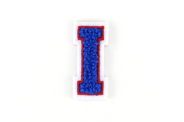 Kleine Frottee-Aufnäher | Buchstabe 4,2 cm hoch | Blau, Rot, Weiß | I