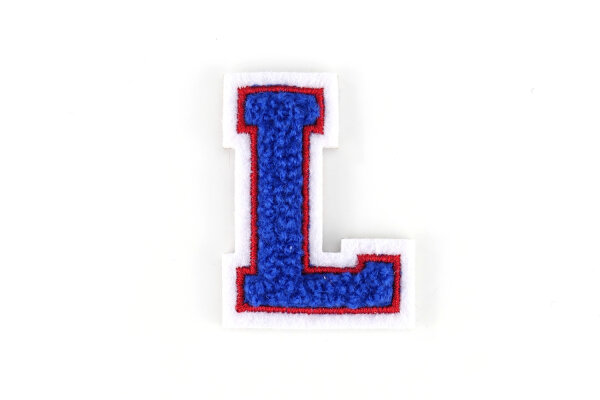 Kleine Frottee-Aufnäher | Buchstabe 4,2 cm hoch | Blau, Rot, Weiß | L