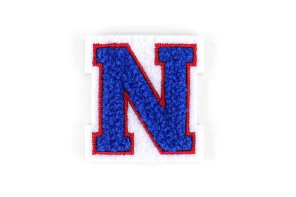 Kleine Frottee-Aufnäher | Buchstabe 4,2 cm hoch | Blau, Rot, Weiß | N