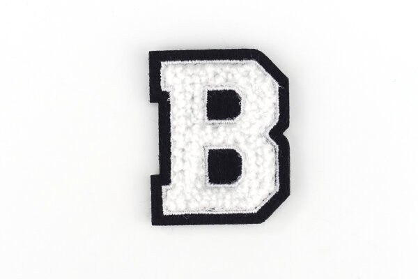 Kleiner Buchstaben-Aufnäher 4,2 cm hoch | Chenille-Frottee Weiß, Schwarz | B