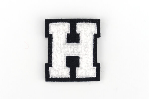 Kleiner Buchstaben-Aufnäher 4,2 cm hoch | Chenille-Frottee Weiß, Schwarz | H