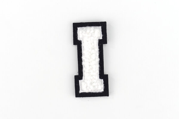 Kleiner Buchstaben-Aufnäher 4,2 cm hoch | Chenille-Frottee Weiß, Schwarz | I